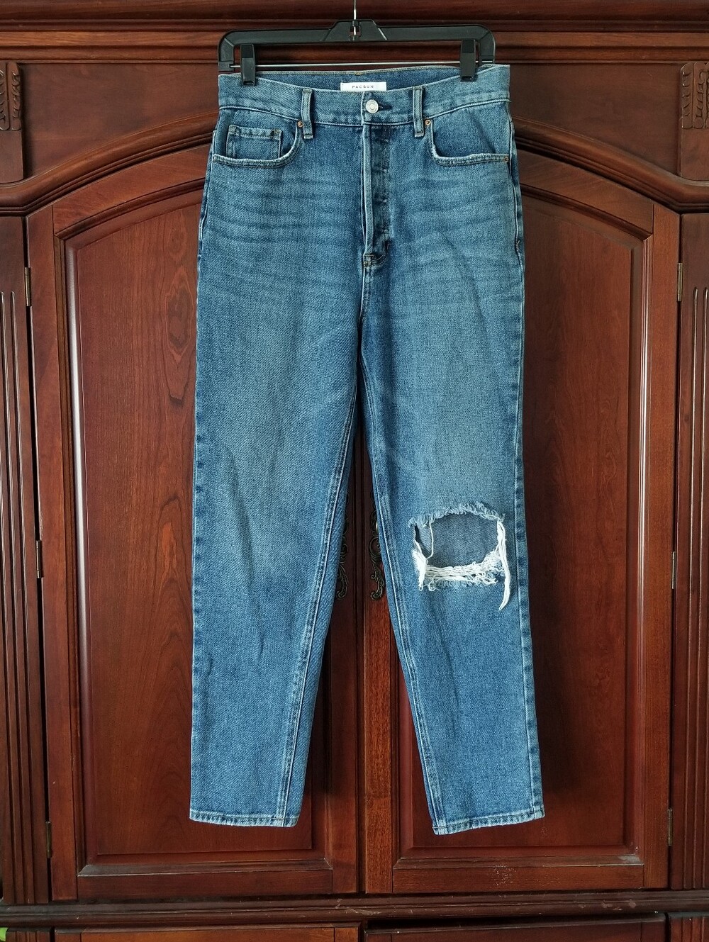 Pacsun Ultra High Rise Distressed Button Fly Medium Wash Blue Jeans Size 28